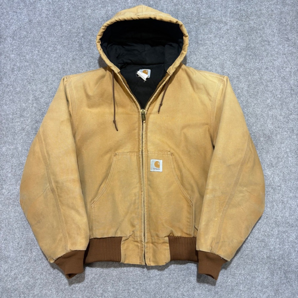 Carhartt J04 BRN Active Jacket Brown Duck Canvas Thermal Lined Hooded Mens M